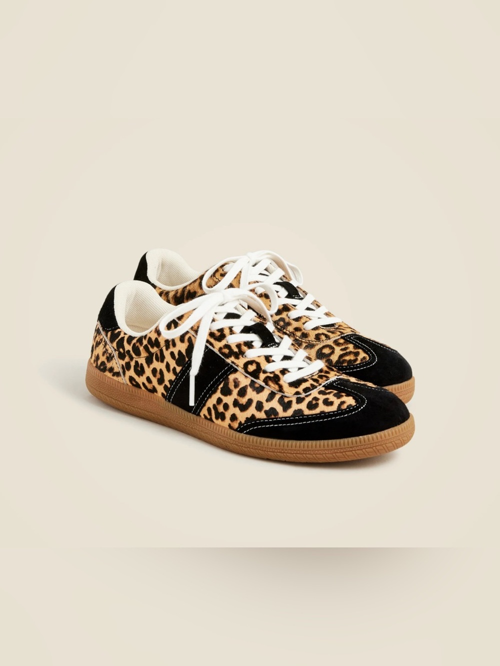 J. Crew Black/Tan Calf Hair Leopard Print Field Sneakers Women's 8H Lace Up
